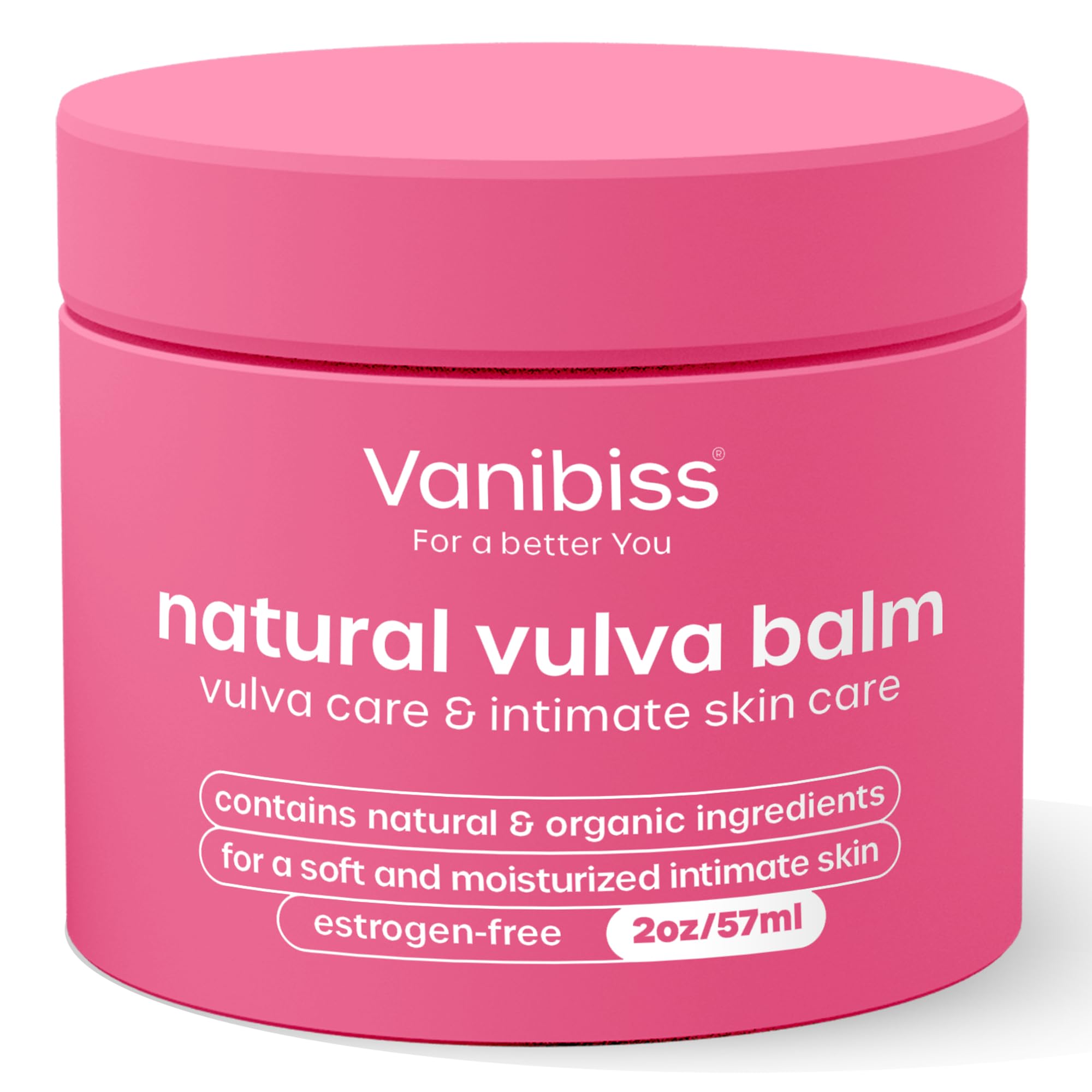 Vanibiss natural vulva balm jar close-up showing creamy hydration for sensitive skin