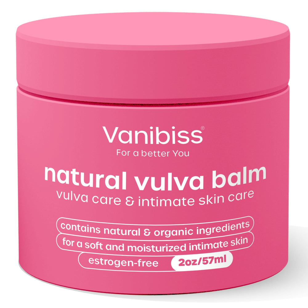 Vanibiss natural vulva balm jar close-up showing creamy hydration for sensitive skin