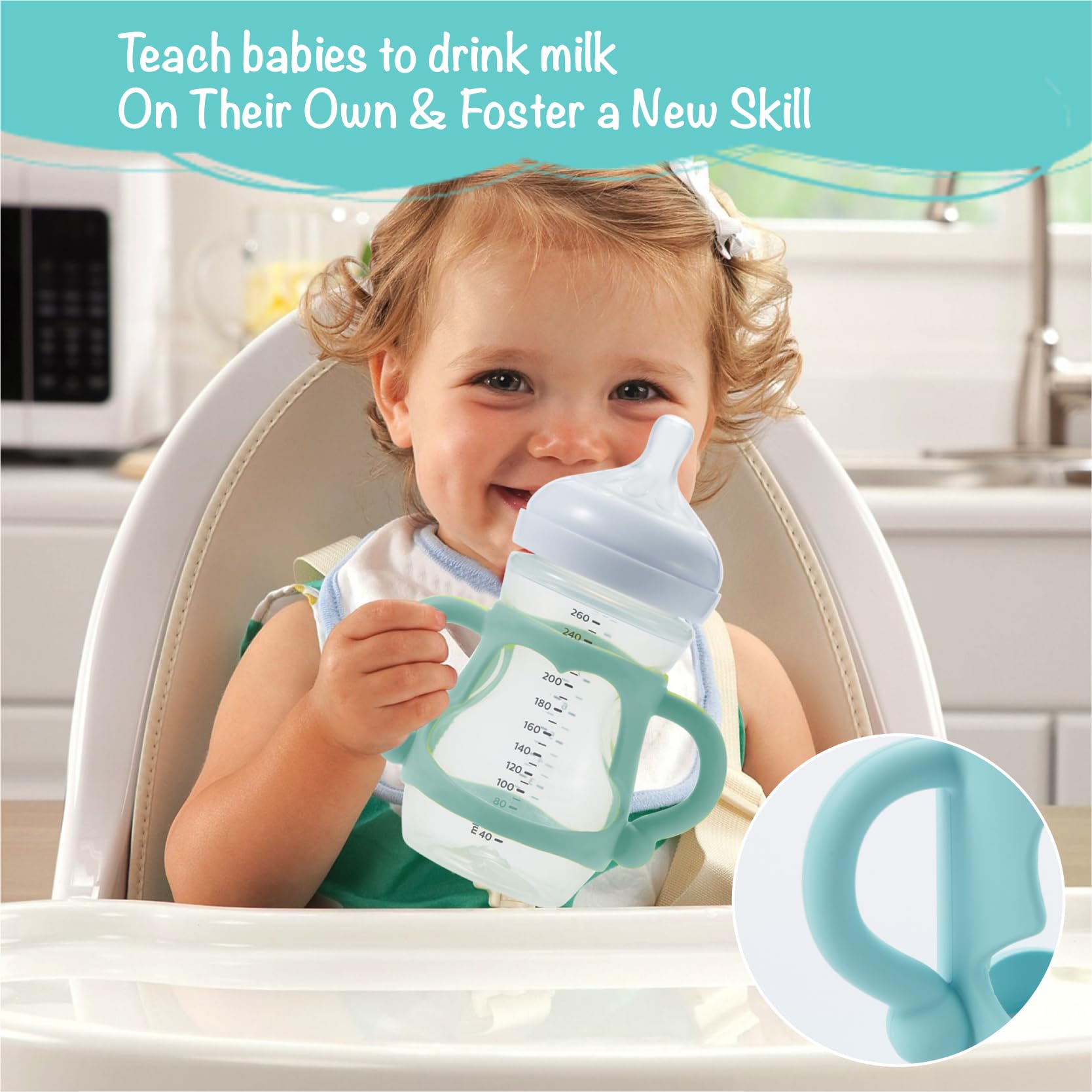 VANPET blue handles improve grip for confident self-feeding on Avent bottles.
