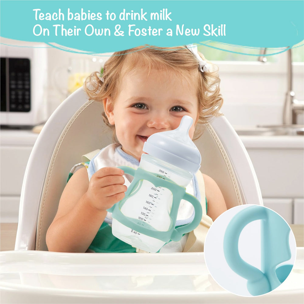 VANPET blue handles improve grip for confident self-feeding on Avent bottles.