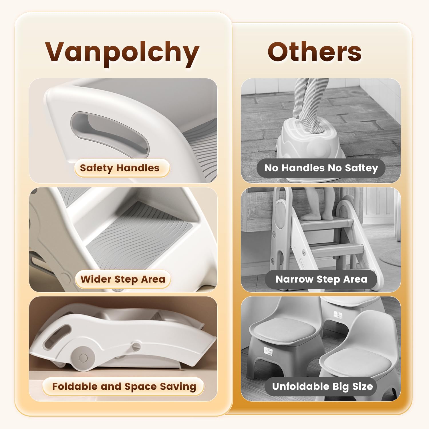 Vanpolchy step stool at the sink aids potty training.