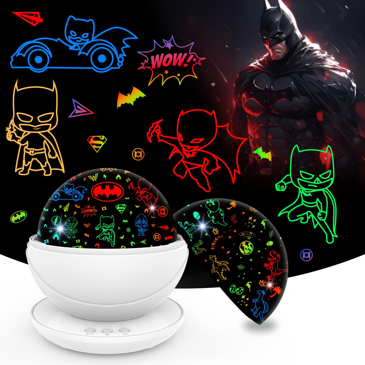 VANSHINIEER Batman Night Light Projector projects on wall for bedtime.