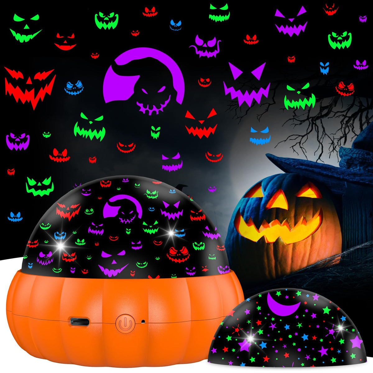 VANSHINIEER pumpkin night light projects a jack-o'-lantern face for cozy autumn nights.