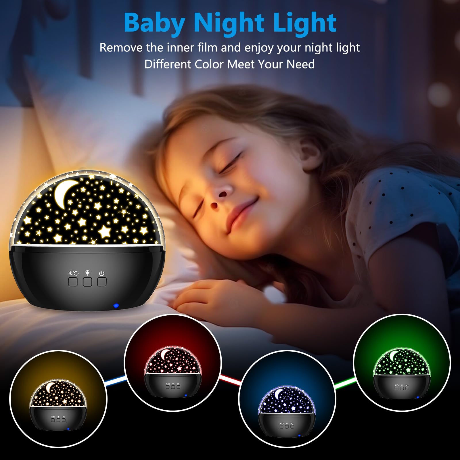 VANSHINIEER starry moon theme projection creates a calming bedtime atmosphere for nightly routines.