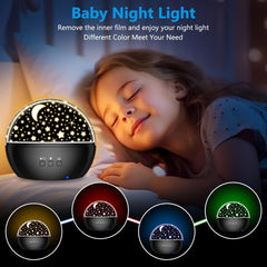 VANSHINIEER starry moon theme projection creates a calming bedtime atmosphere for nightly routines.