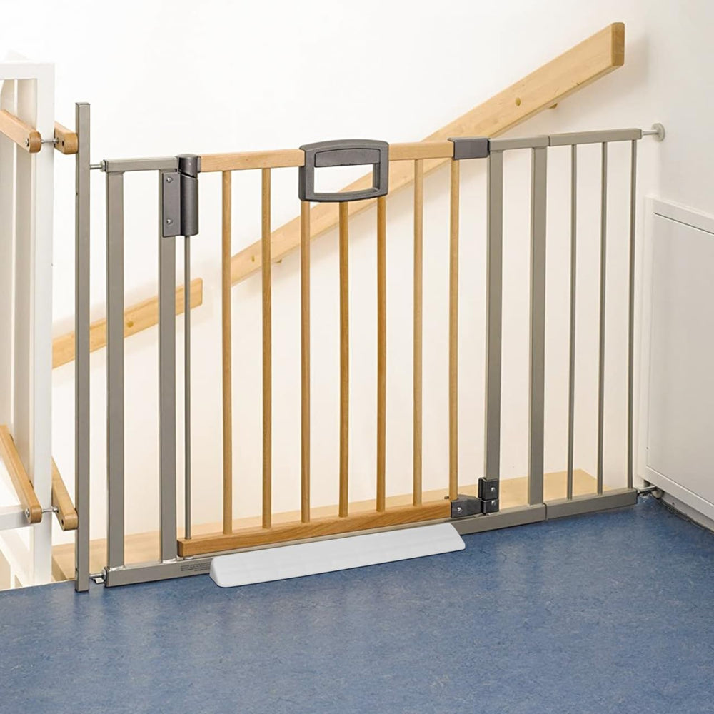 VANZACK stair banister guard with non-slip teeth keeps the gate steady.