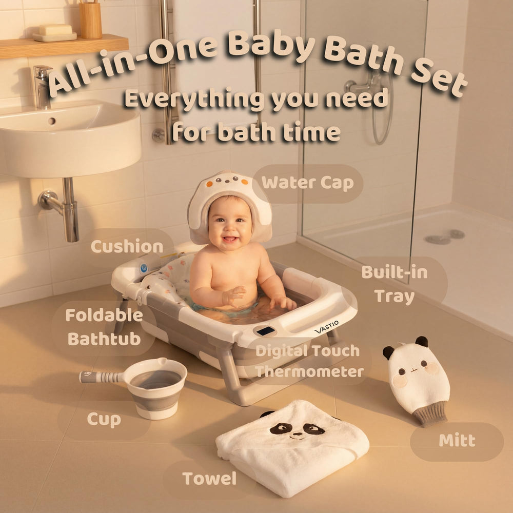 VASTIO 6-in-1 baby bath set with floating cushion for gentle support.