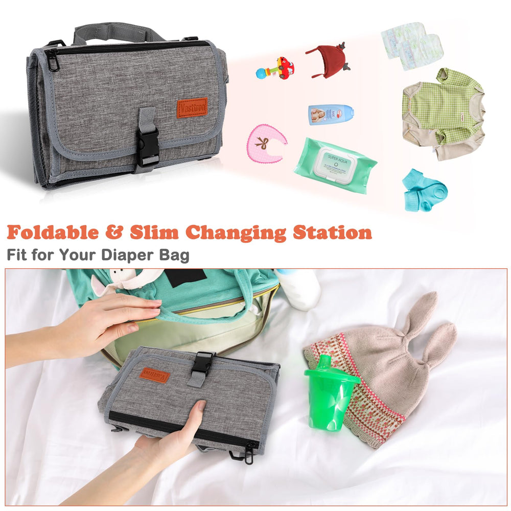 Vasttron multi-pocket design holds diapers, wipes, and essentials.
