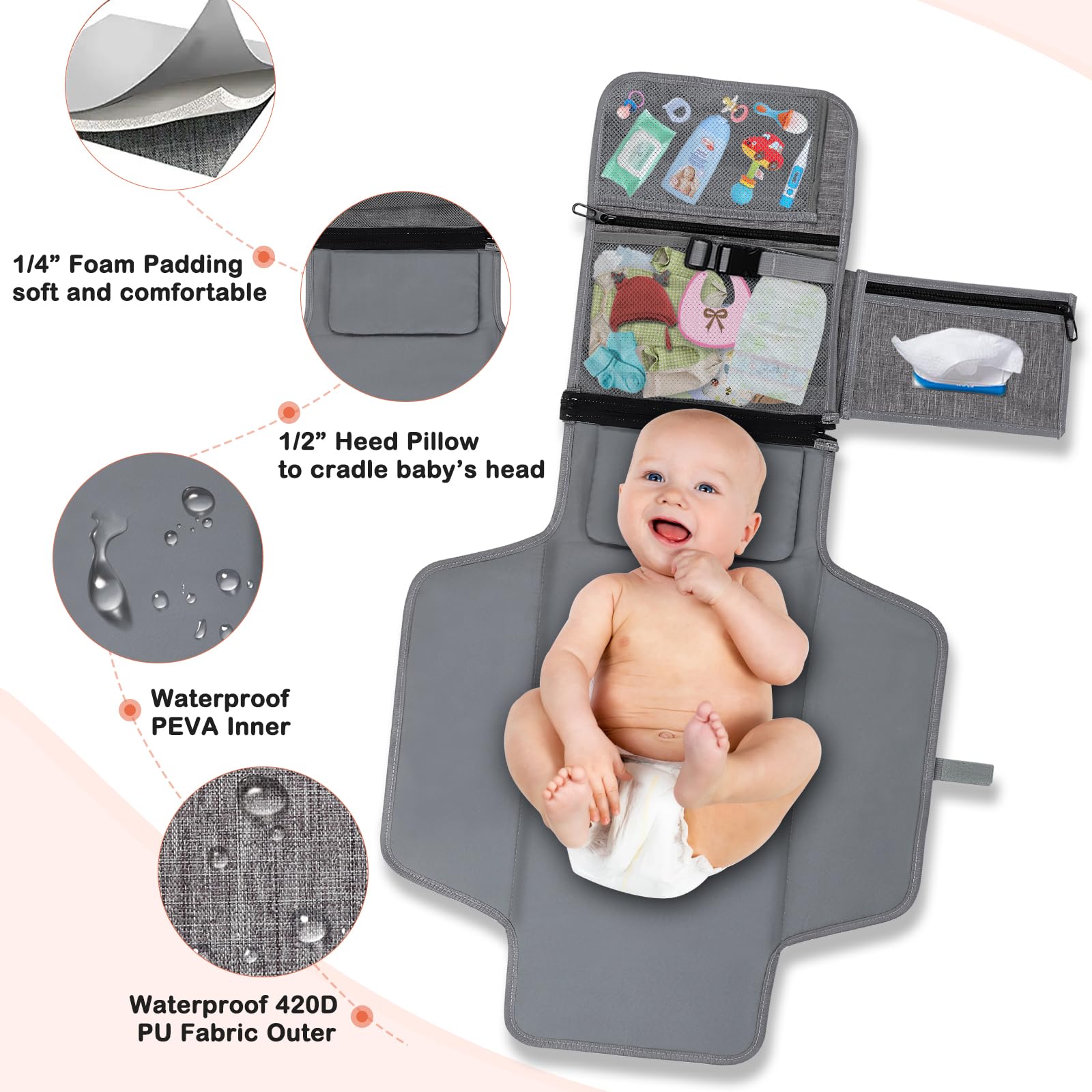 Vasttron waterproof changing pad surface keeps surfaces clean.