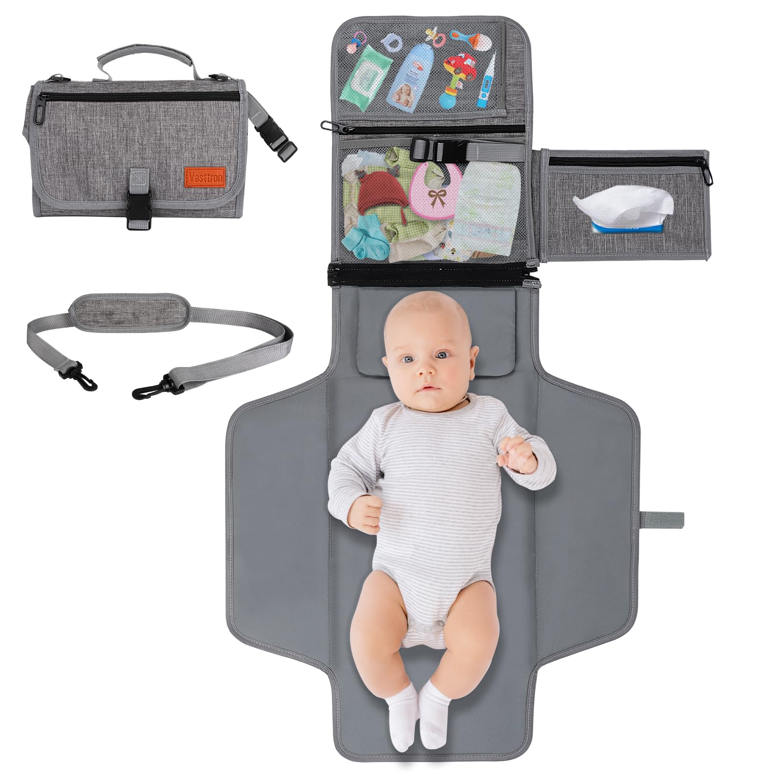 Vasttron portable diaper changing pad folded compact for travel and storage.