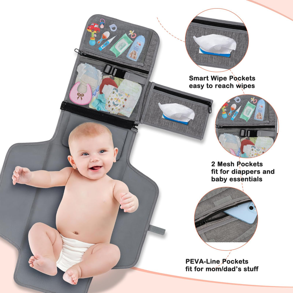 Vasttron changing pad attached to a stroller showing hands-free use.