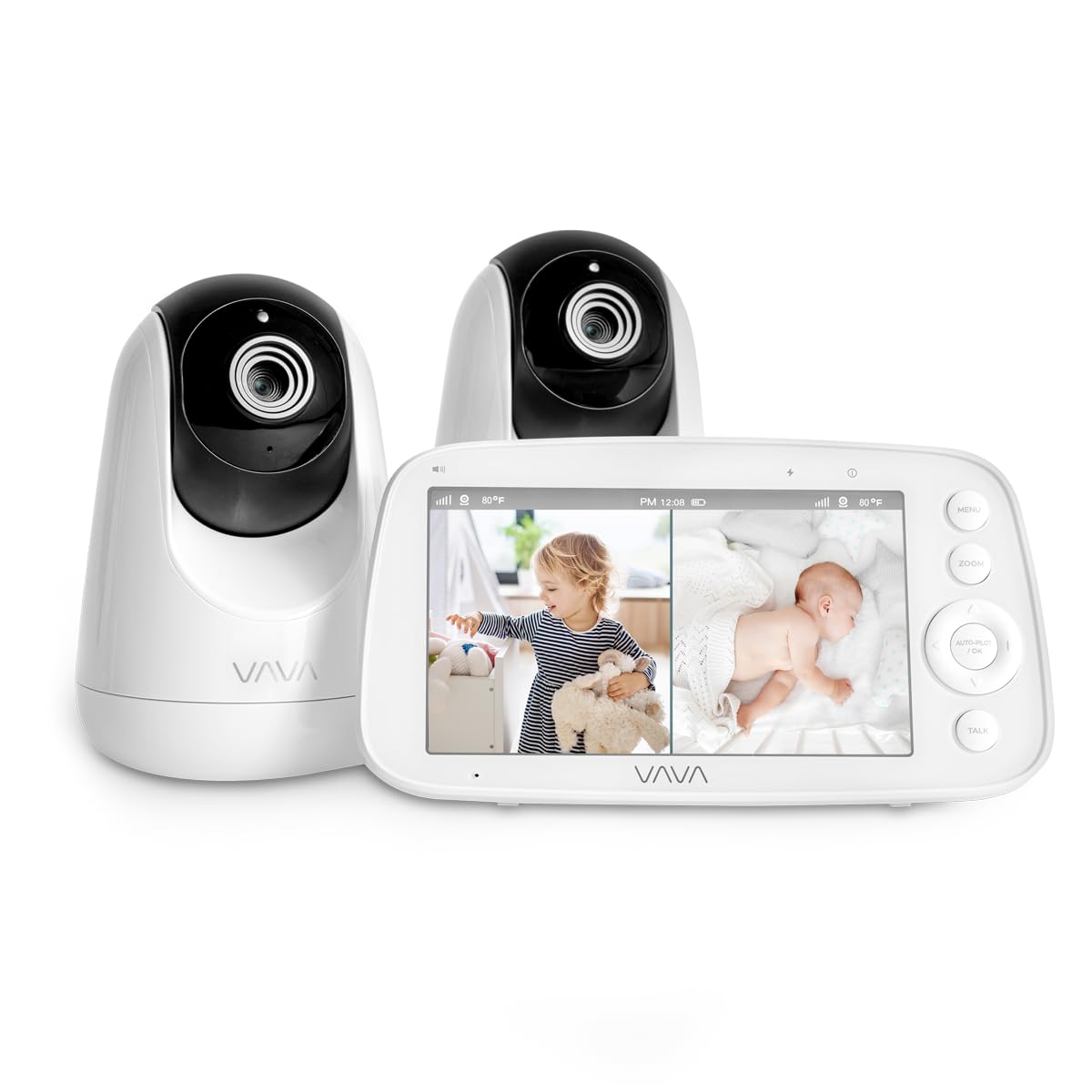 VAVA Baby Monitor split-screen view enables watching two feeds for effortless monitoring in real-time.