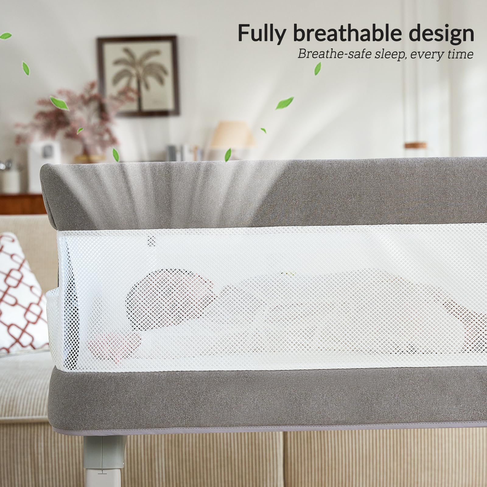 Adjustable height on VaVaSoo bassinet aligns with bed height