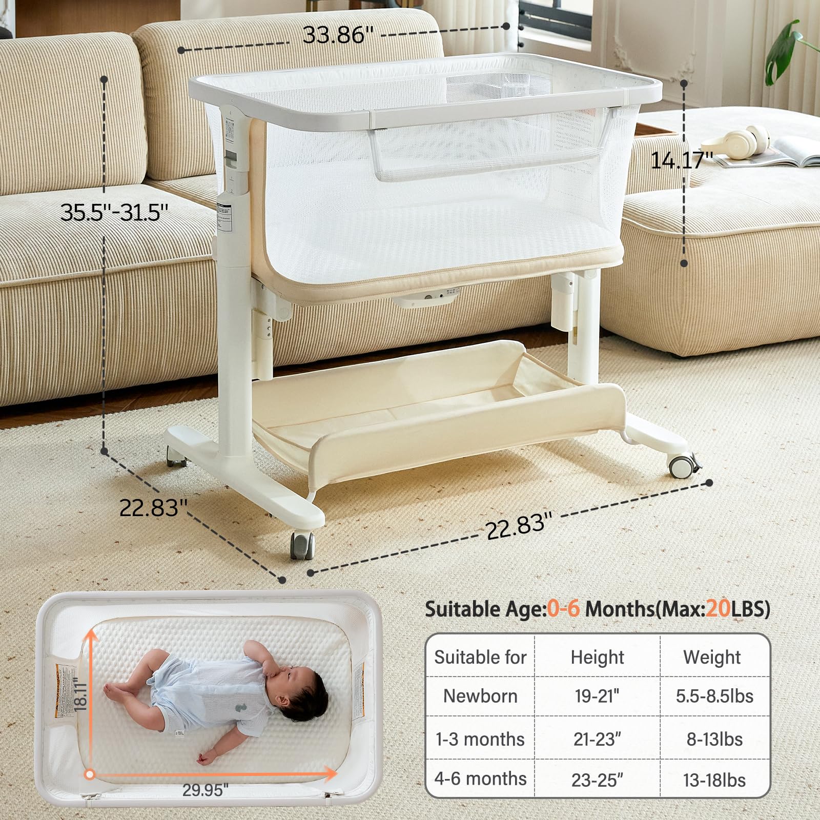 Five-height adjustment and lockable wheels for flexible room setup.