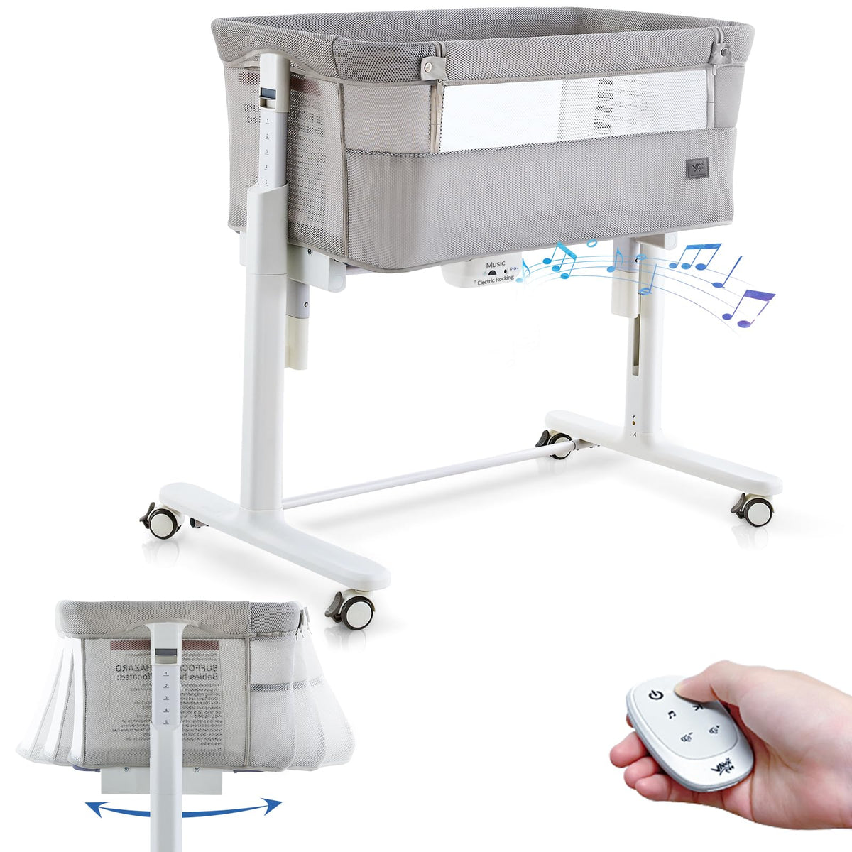 VaVaSoo electric bassinet rocking motions view showing three soothing patterns.