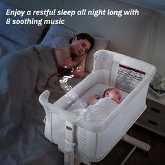 VaVaSoo height-adjustable bassinet aligns with bed height for easy access