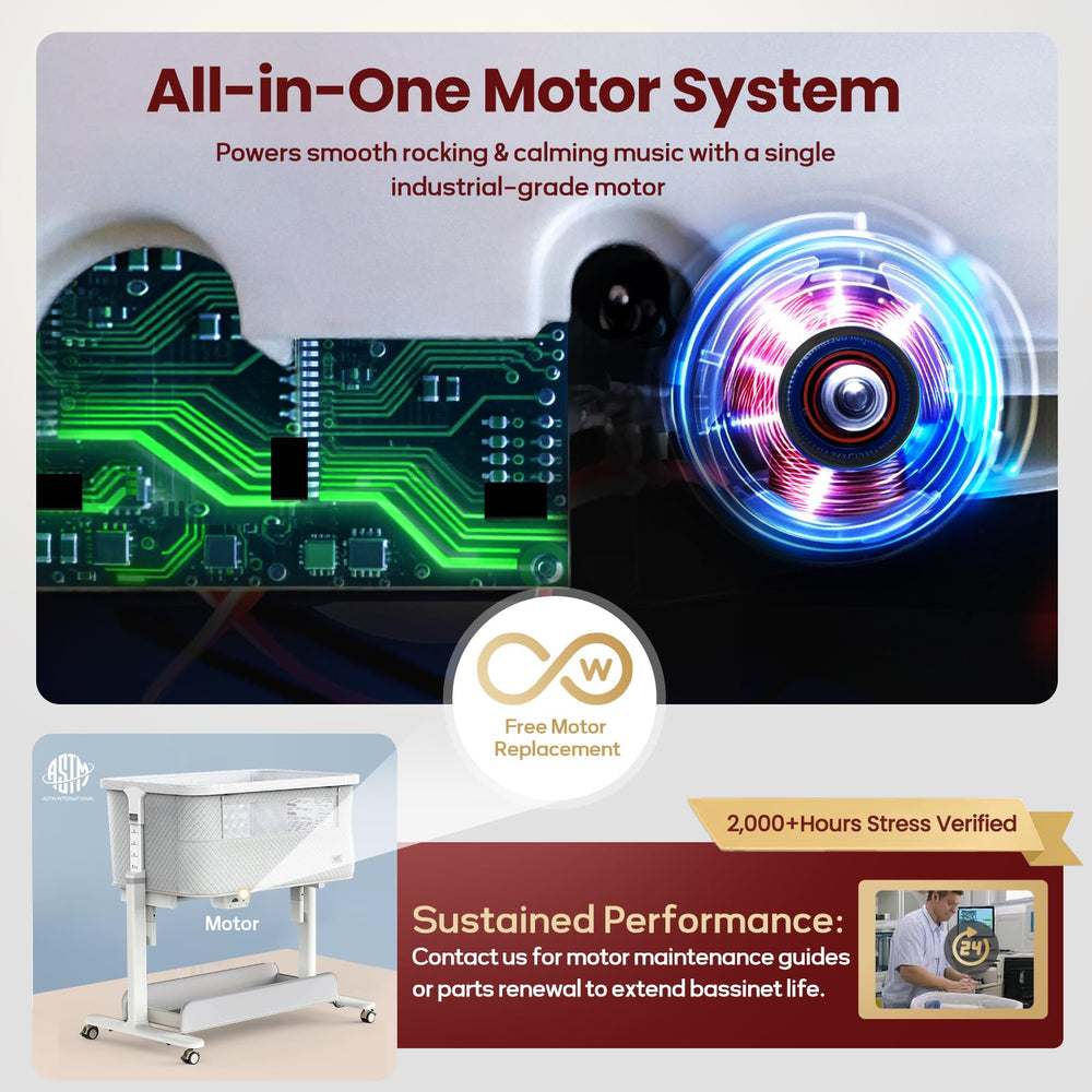 VaVaSoo motor system powers rocking and soothing music.