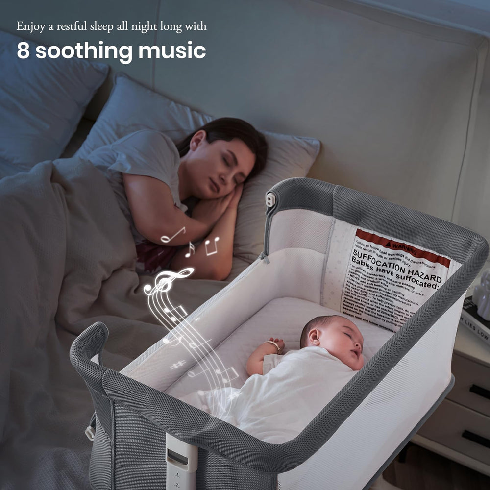 VaVaSoo rocking bassinet 5-height adjustment aligns with sofa or bed height.