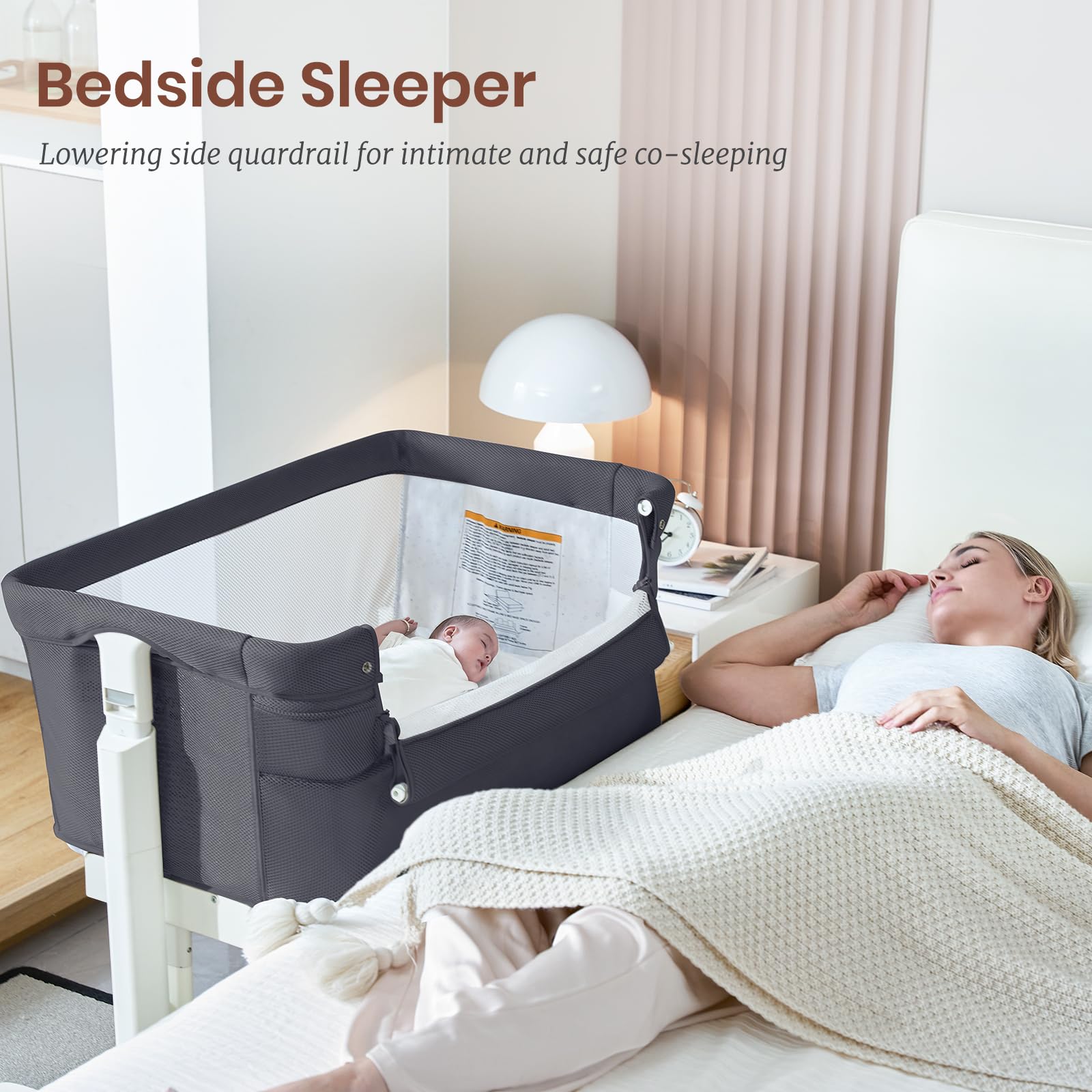 VaVaSoo rocking bassinet close-up, safe sleep design and easy access.