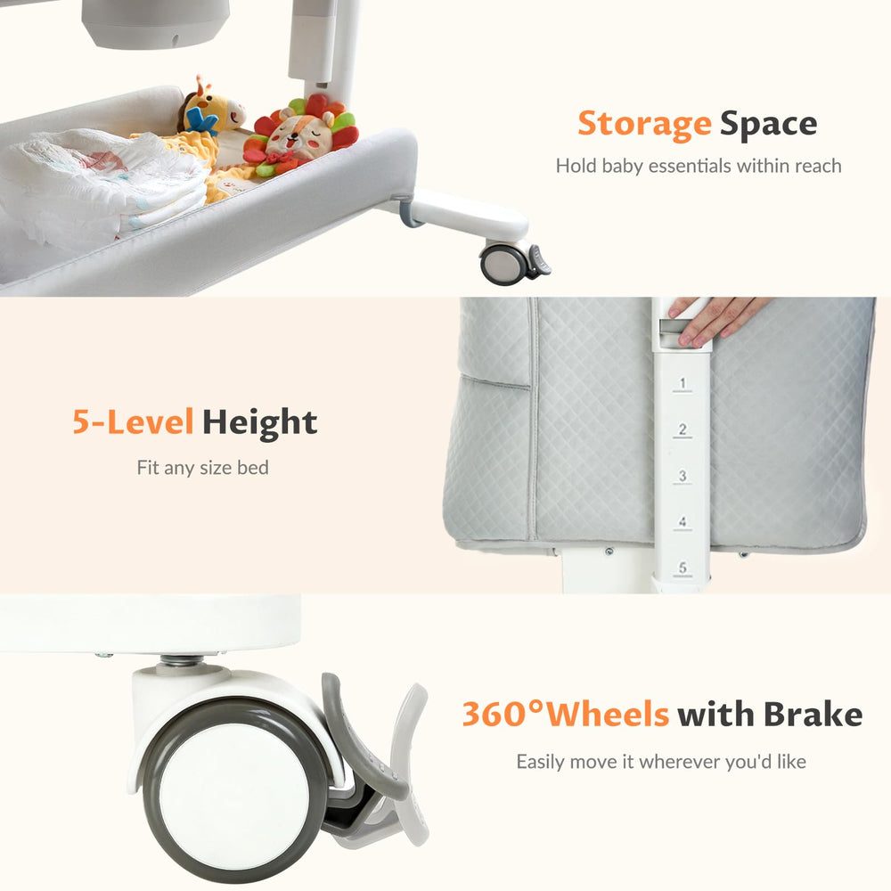 VaVaSoo spacious under-bassinet storage basket for essentials.