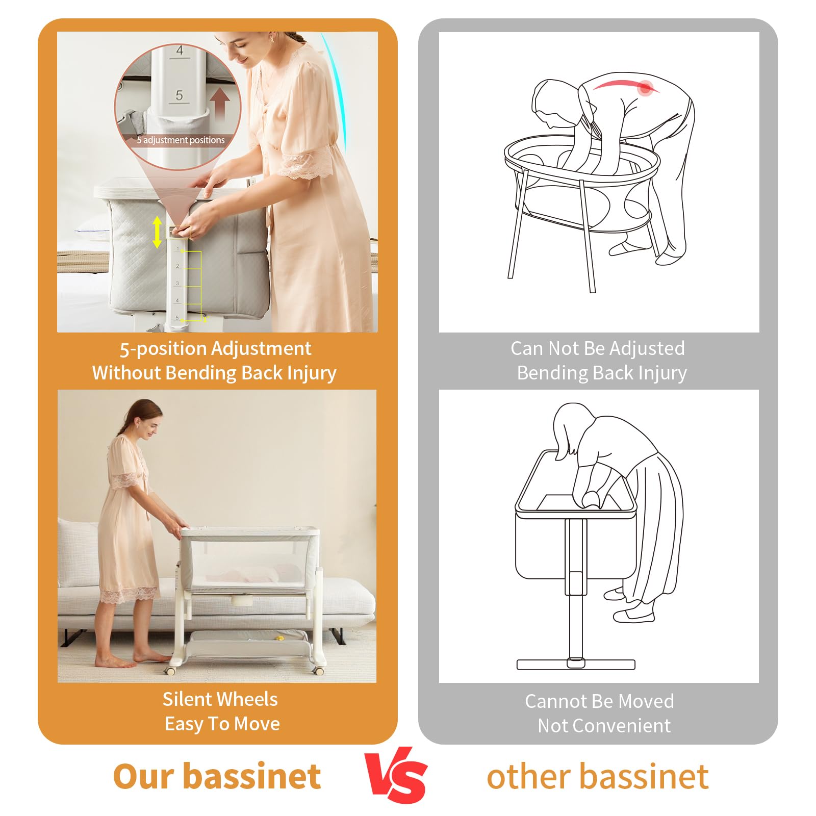 VaVaSoo four locking wheels for easy room-to-room movement.
