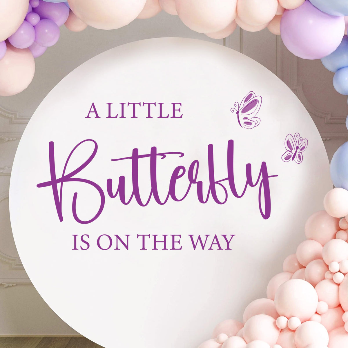 VAVAYAO A Little Butterfly Is On The Way decal creates a charming baby shower focal point.