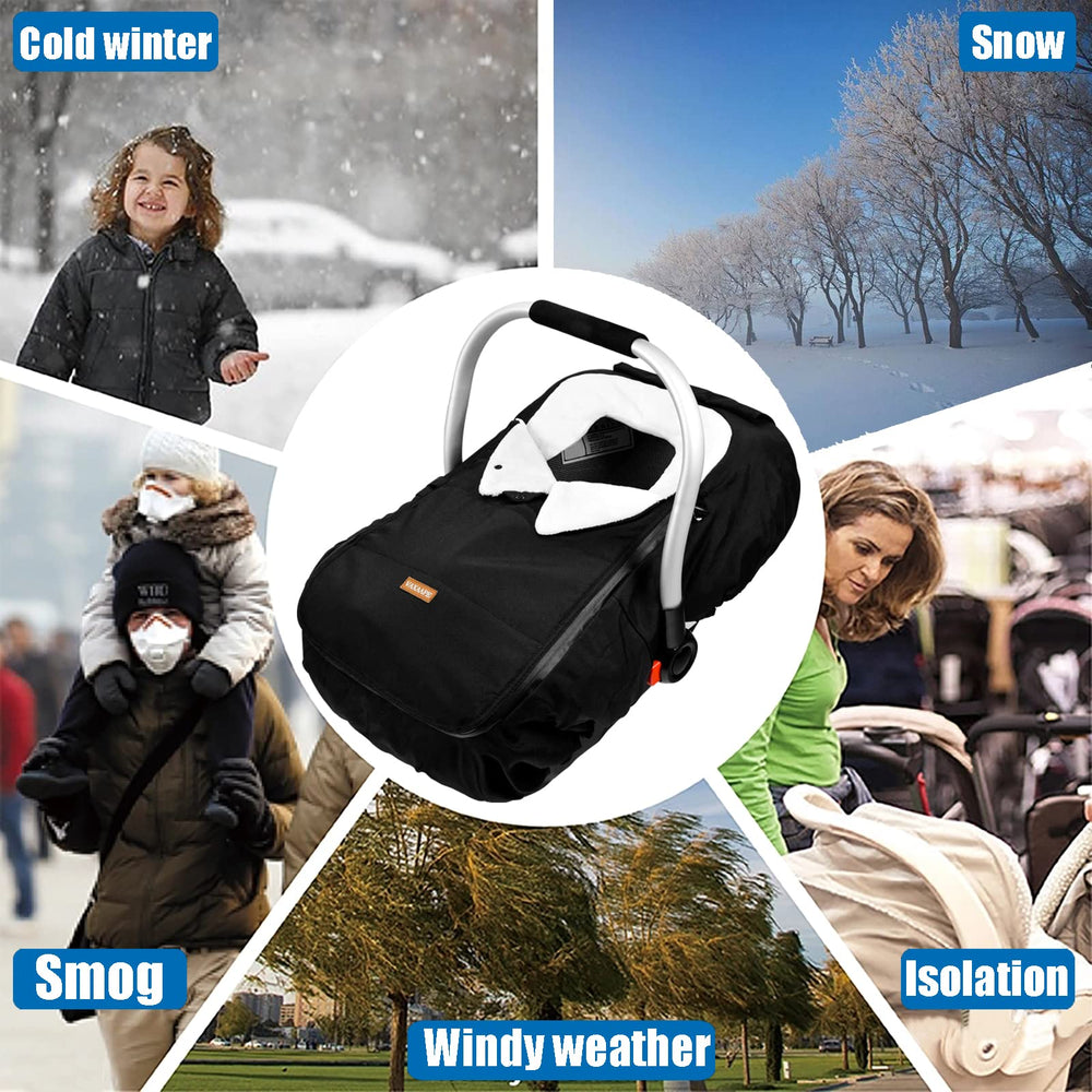 Vaxaape car seat cover shows quick install and removal for travel
