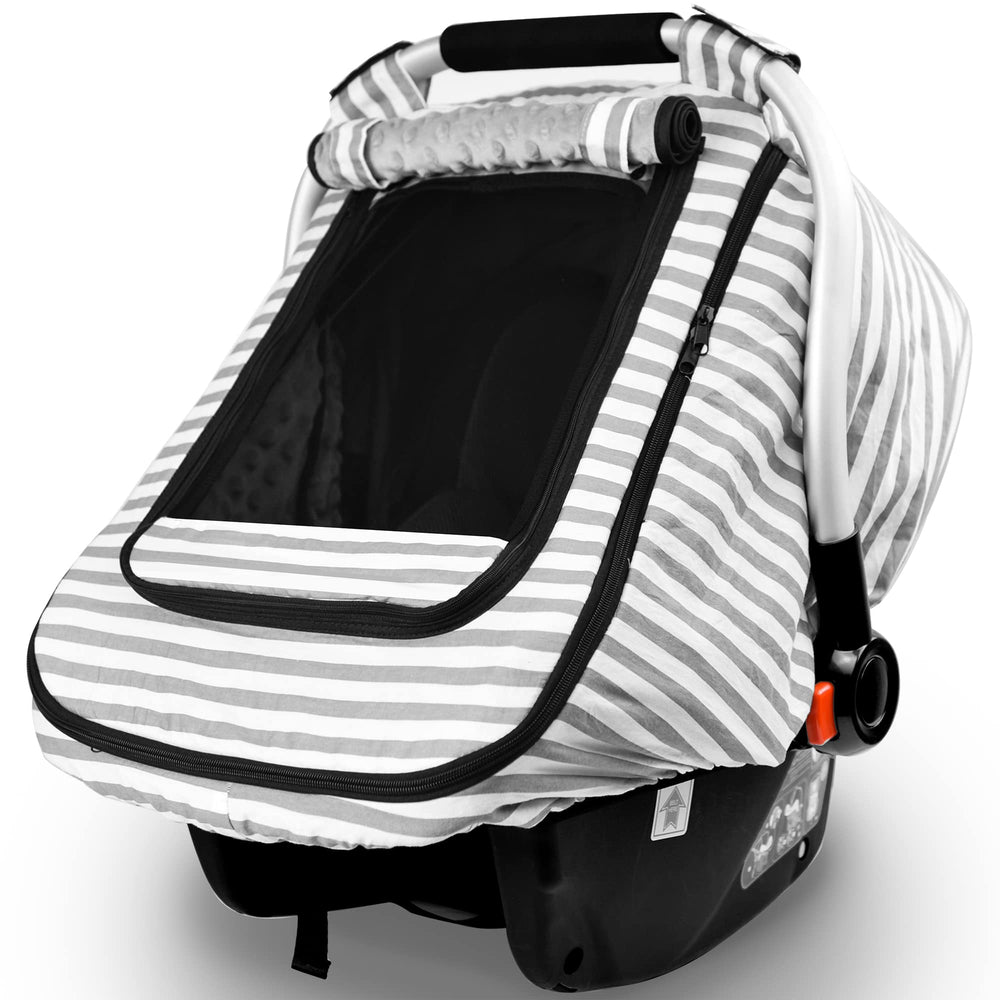 Vaxaape stripe-print baby car seat cover in full view, stylish protection during travel.