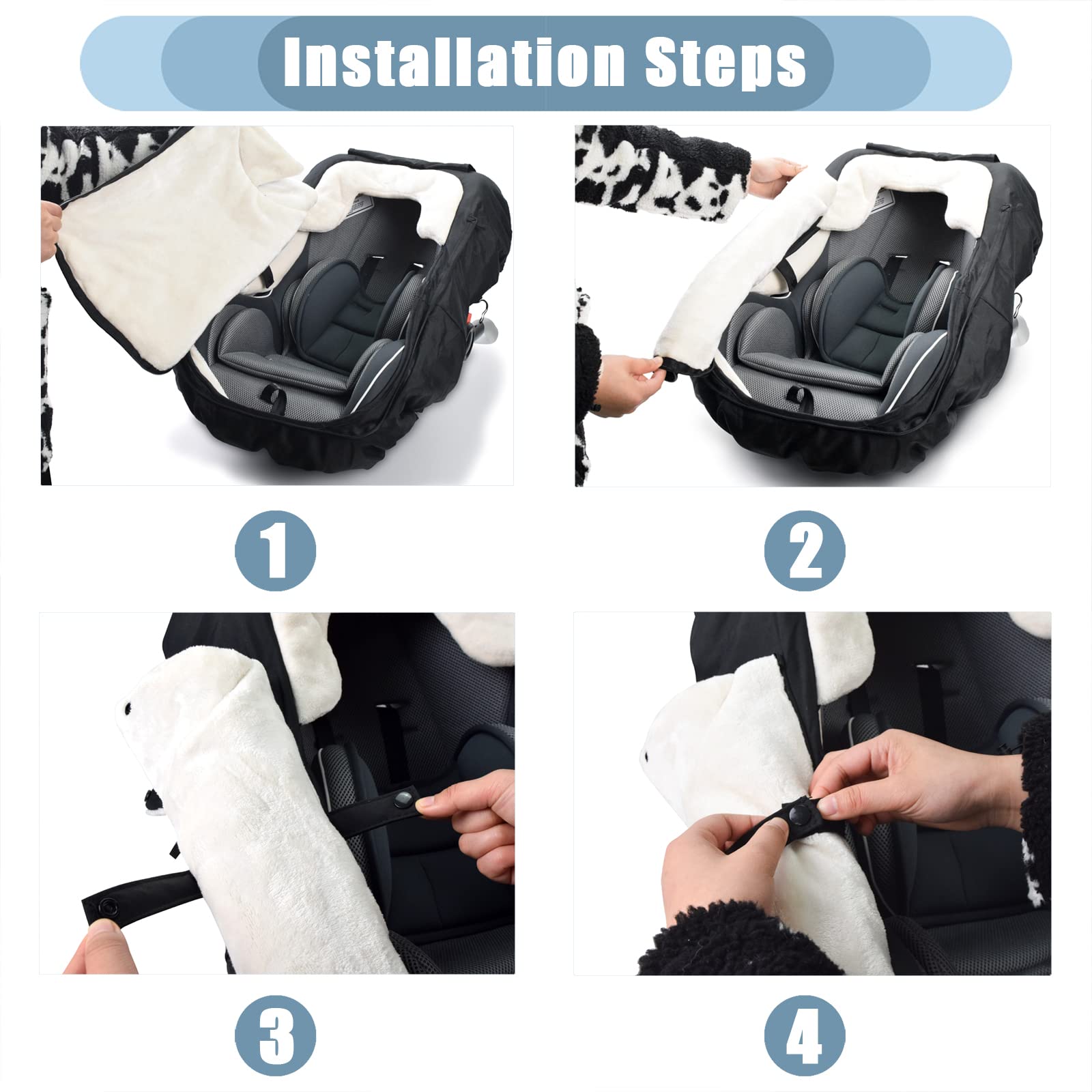 Front flap zip on Vaxaape cover for easy baby access