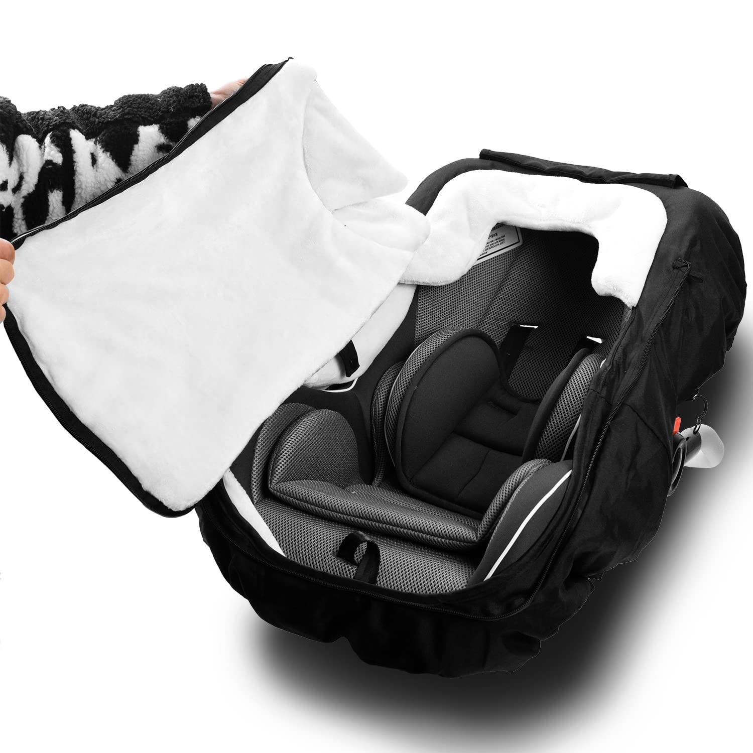 Elastic bottom design on Vaxaape car seat cover securing over carriers