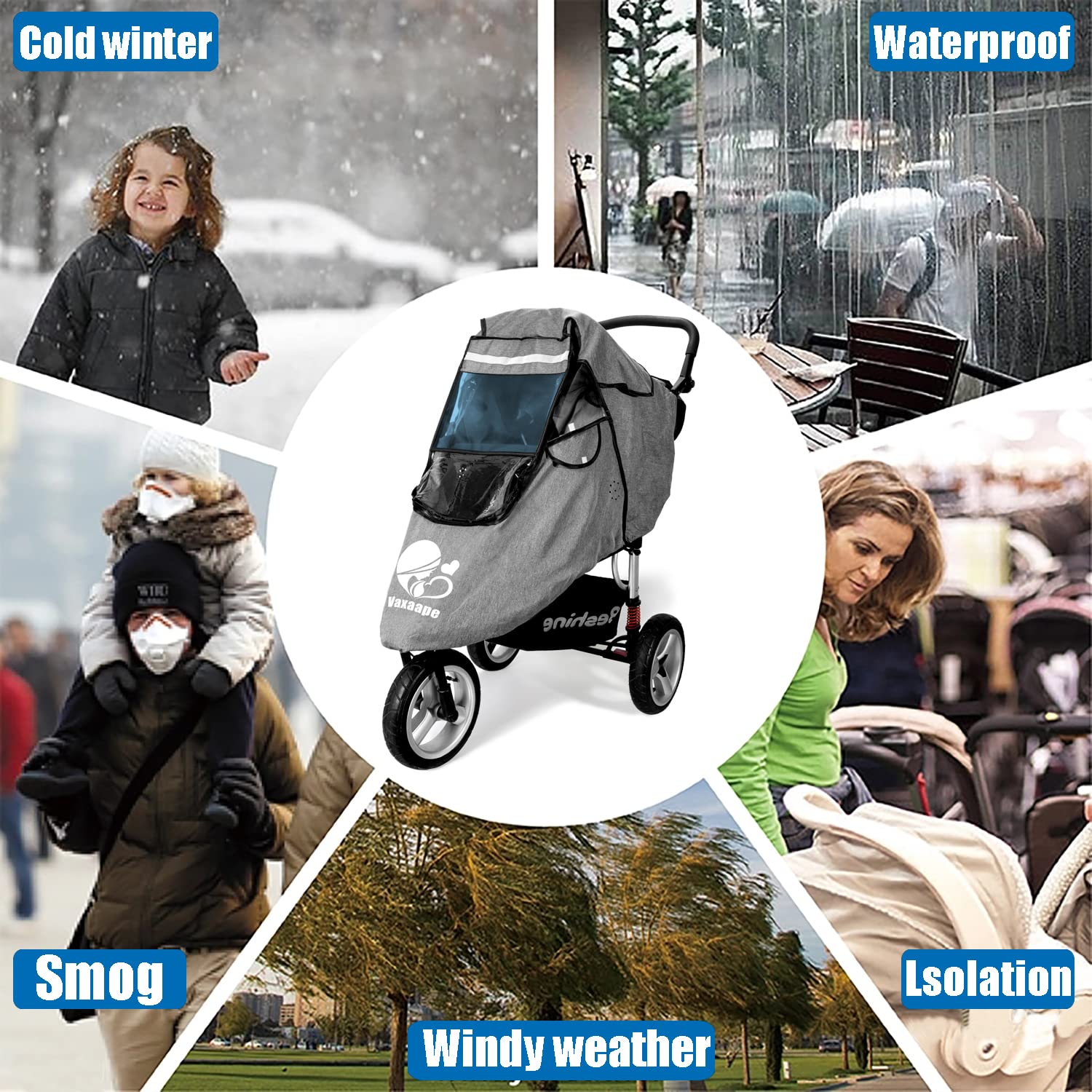 Vaxaape Stroller Rain Cover nano coating for easy cleaning and water beading.