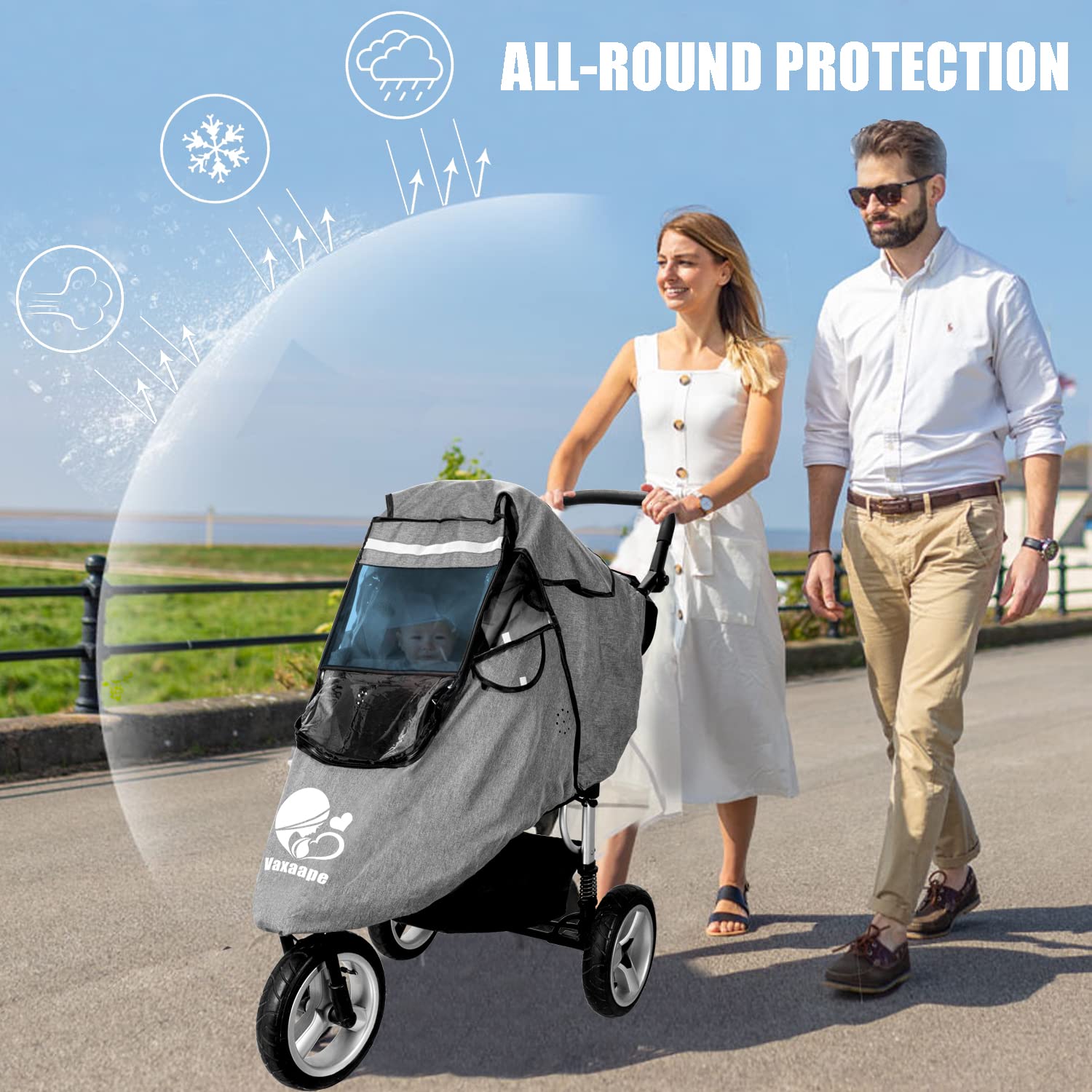 Vaxaape Stroller Rain Cover quick installation and removal for busy parents.