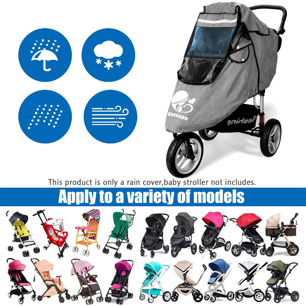 Vaxaape Stroller Rain Cover reflective straps improve visibility at night.
