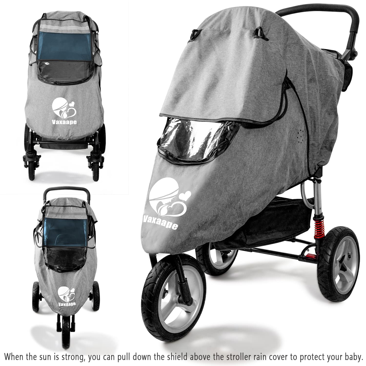 Vaxaape Stroller Rain Cover see-through window for easy monitoring.