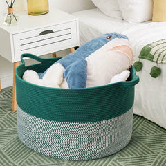 Vazpalas blanket storage rope basket in living room blends with decor while organizing throws.