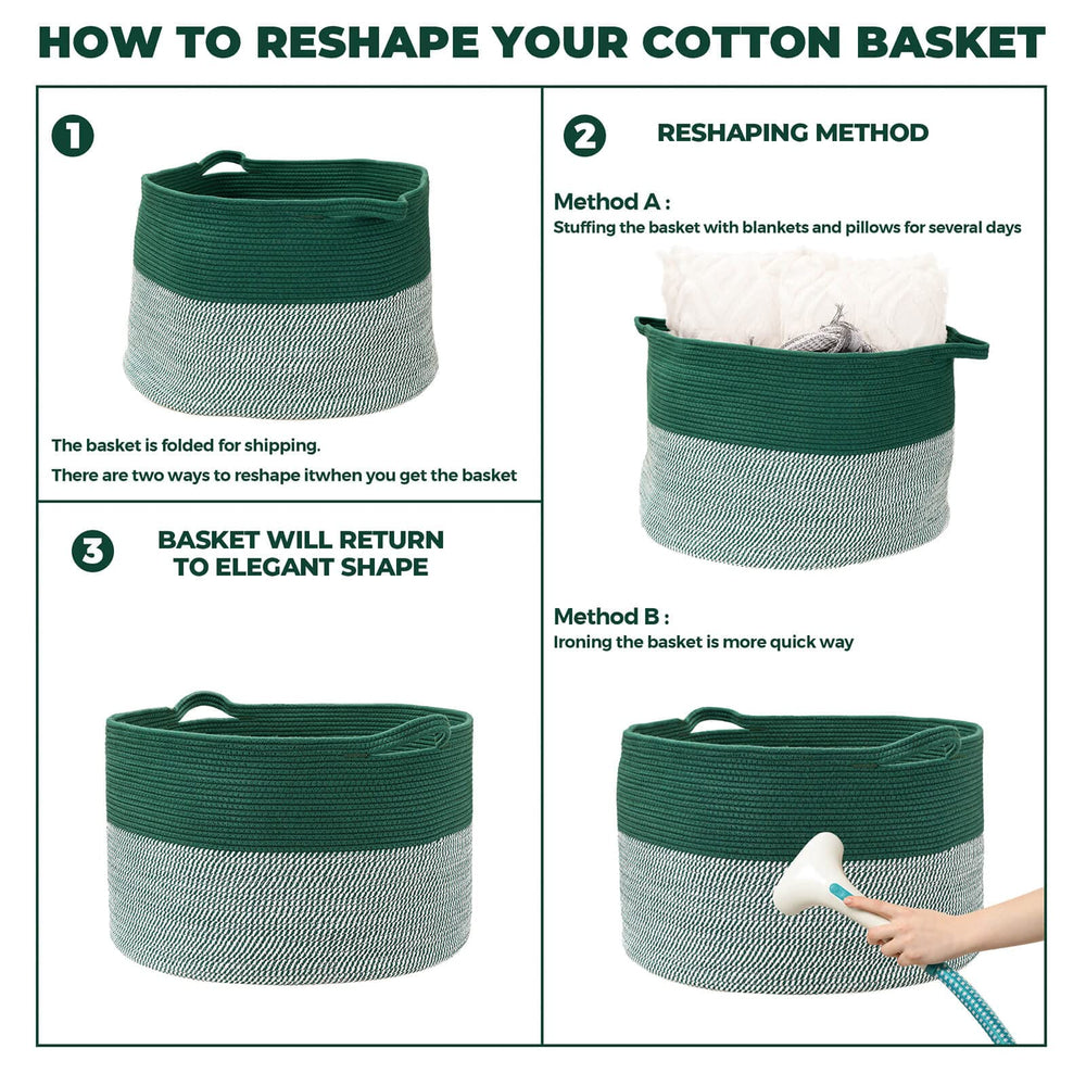 Vazpalas nursery storage rope basket helps keep clutter under control.