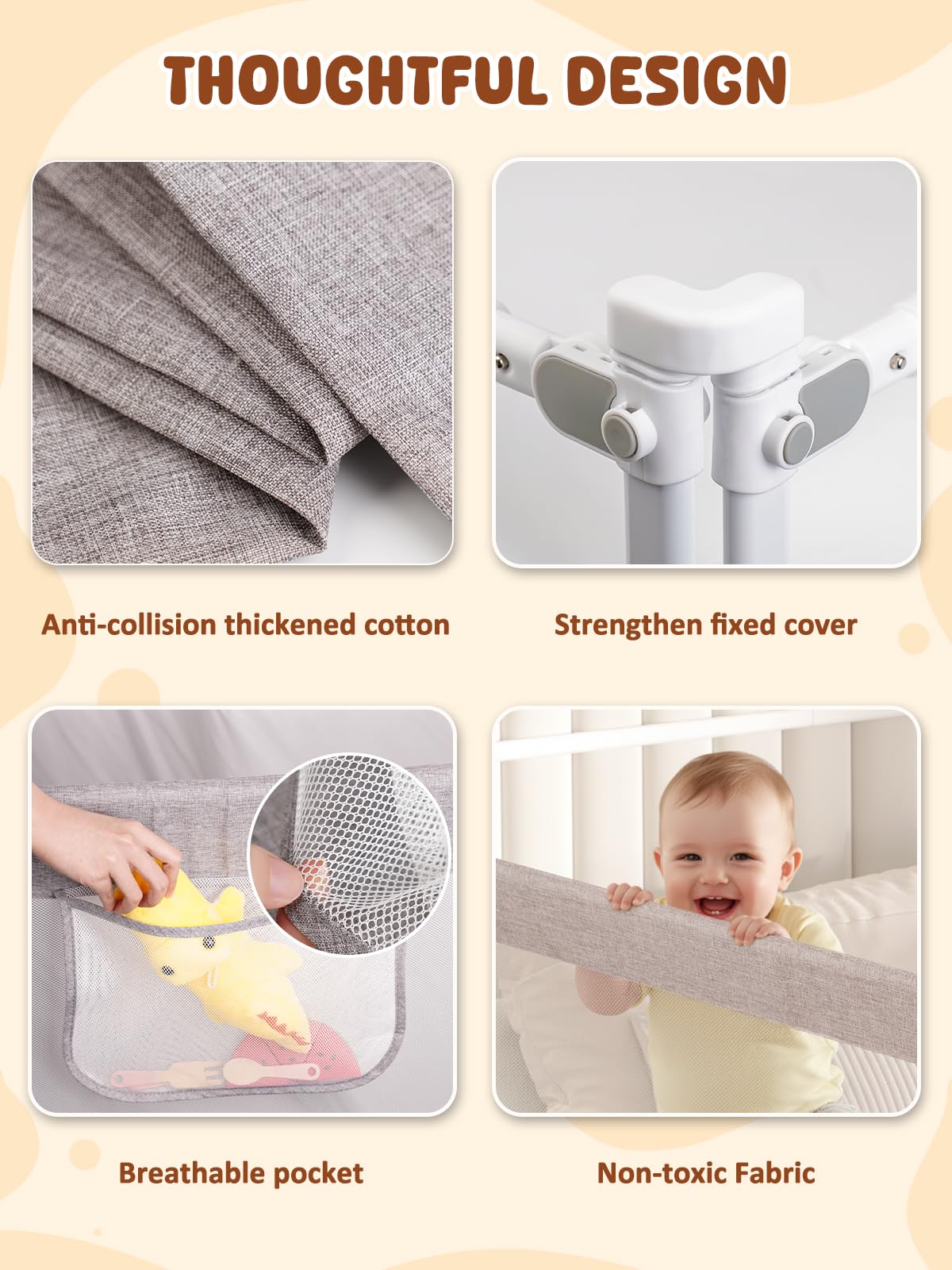 VBABY 30-level height adjustment showing mattress compatibility range.