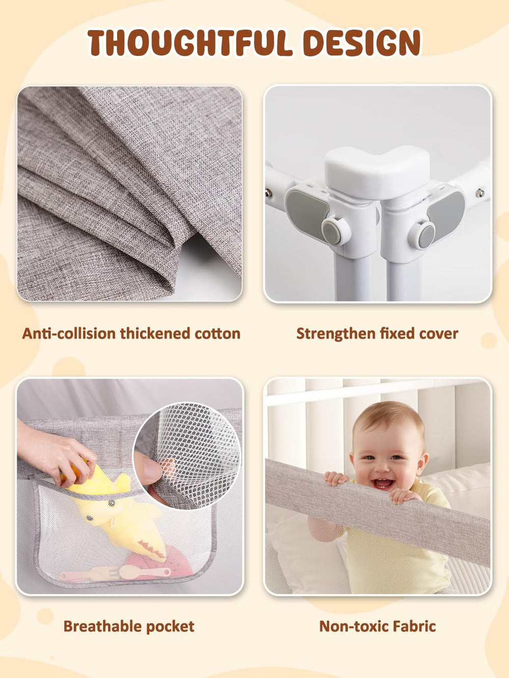 VBABY 30-level height adjustment showing mattress compatibility range.