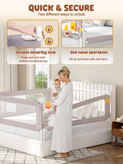 VBABY bed rails lock cover on top to prevent gaps and roll-offs.