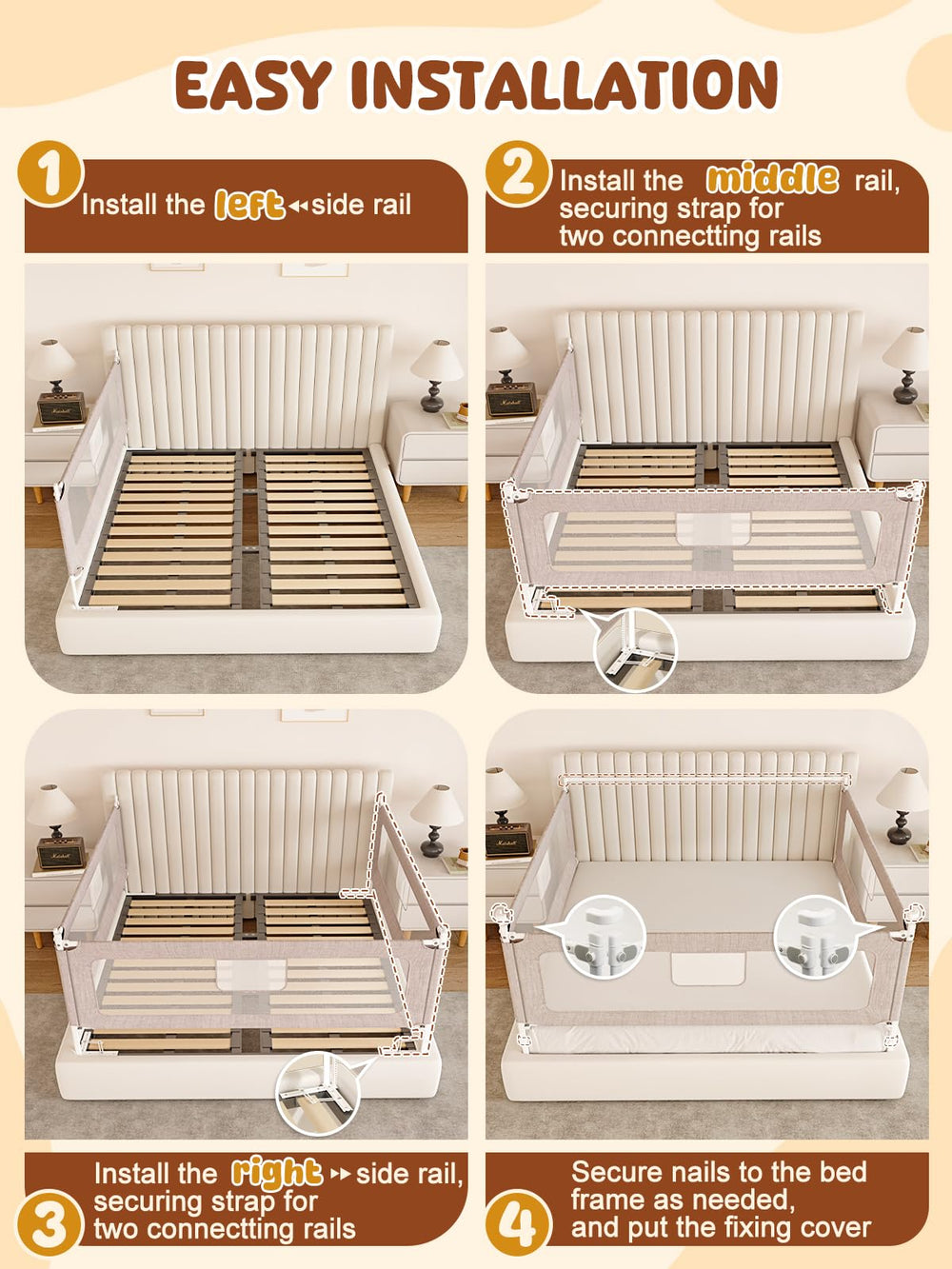 VBABY mesh pocket storage attached to bed rail for toys or books.