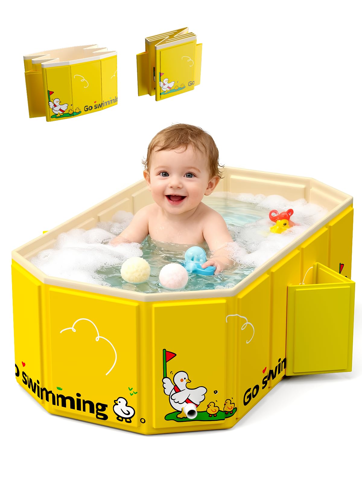 VBABY collapsible bathtub folded for compact storage and easy trips
