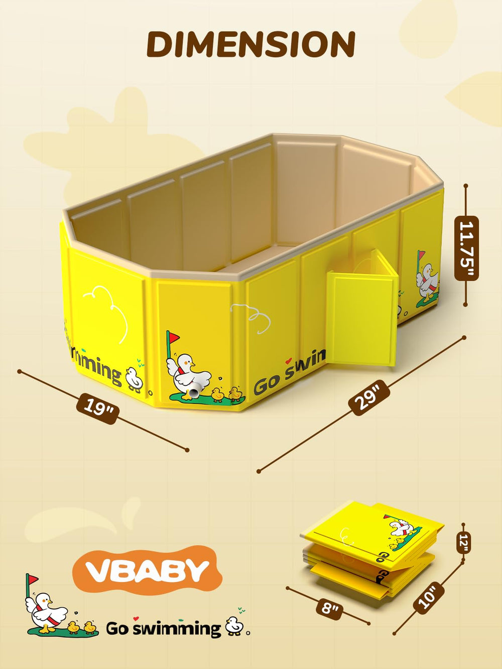 VBABY unfolded size 29x19x11.75 inches for full bath