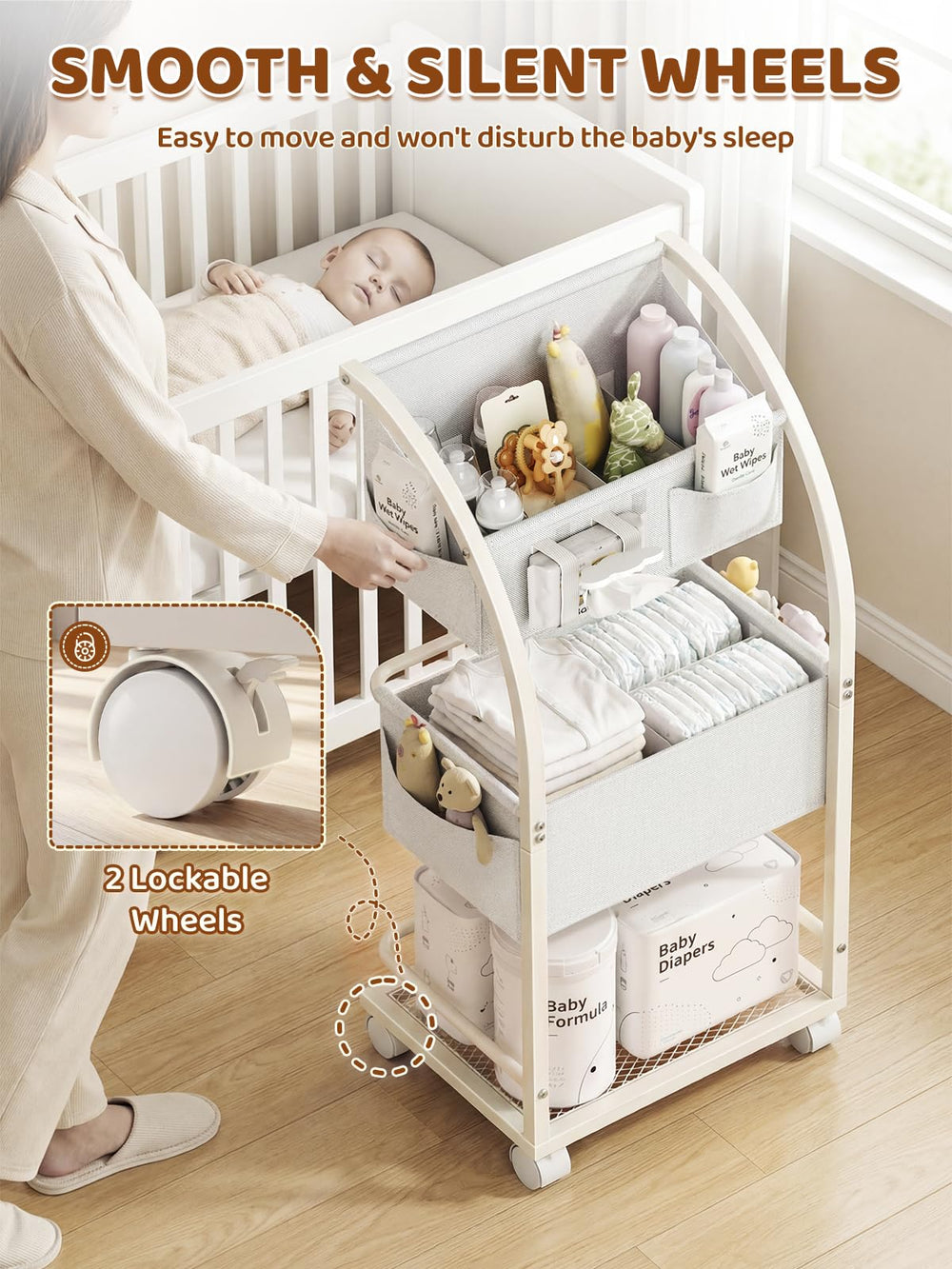 VBABY diaper caddy compact yet spacious design fits nurseries.