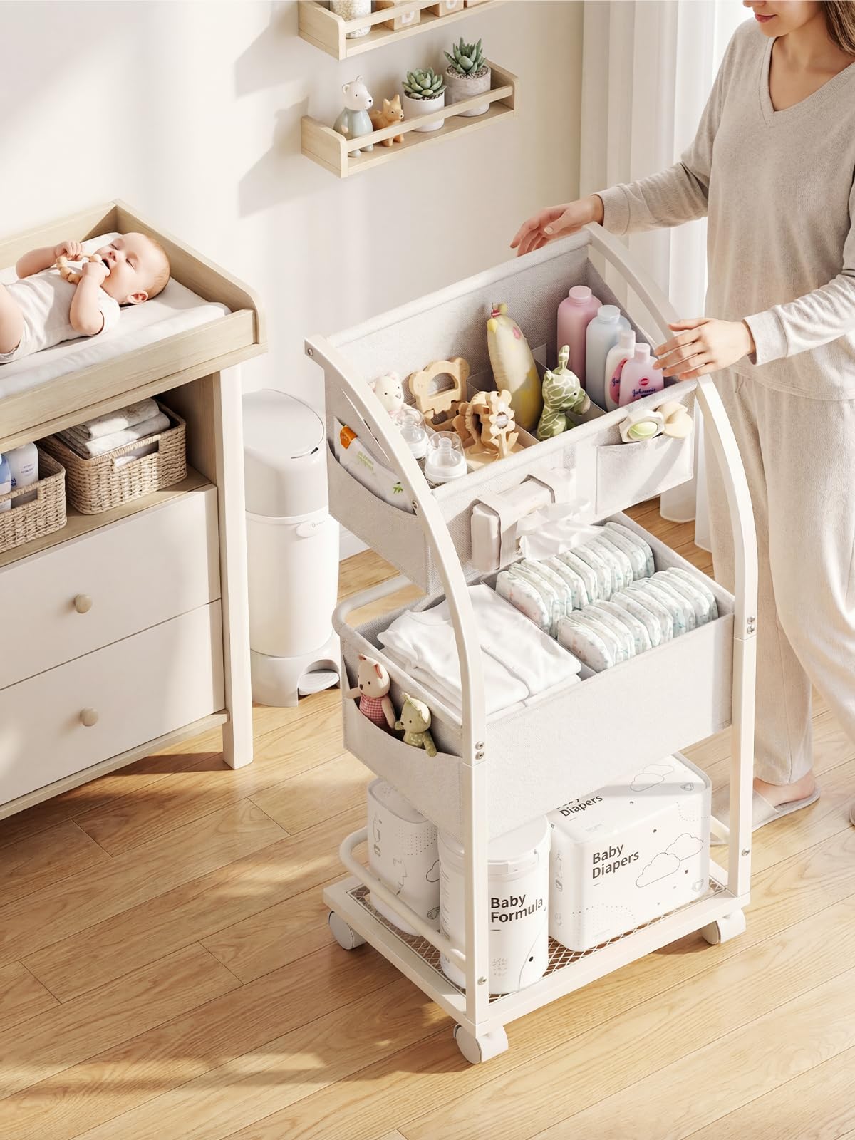 VBABY diaper caddy bedside use supports nighttime routines.