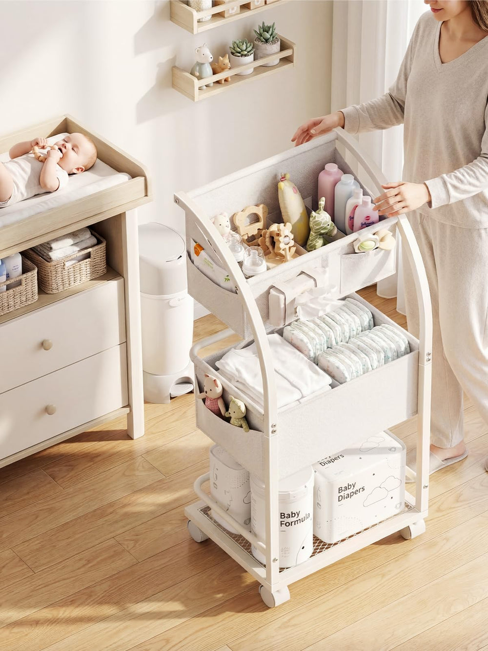 VBABY diaper caddy bedside use supports nighttime routines.