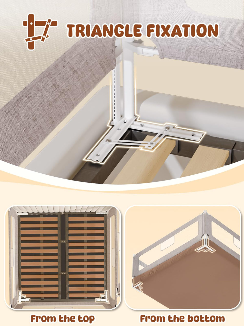 VBABY King bed rail guard with reinforced frame for stability.