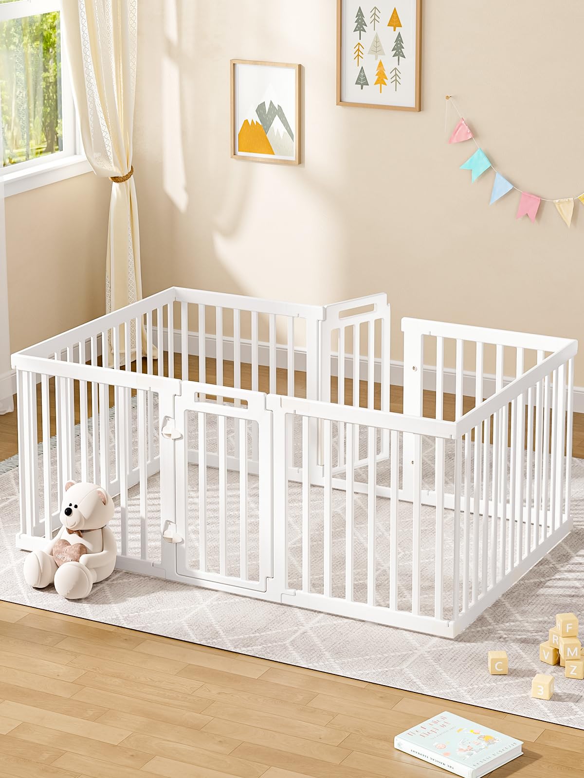 VBABY playpen with dual doors for flexible layouts and safety.