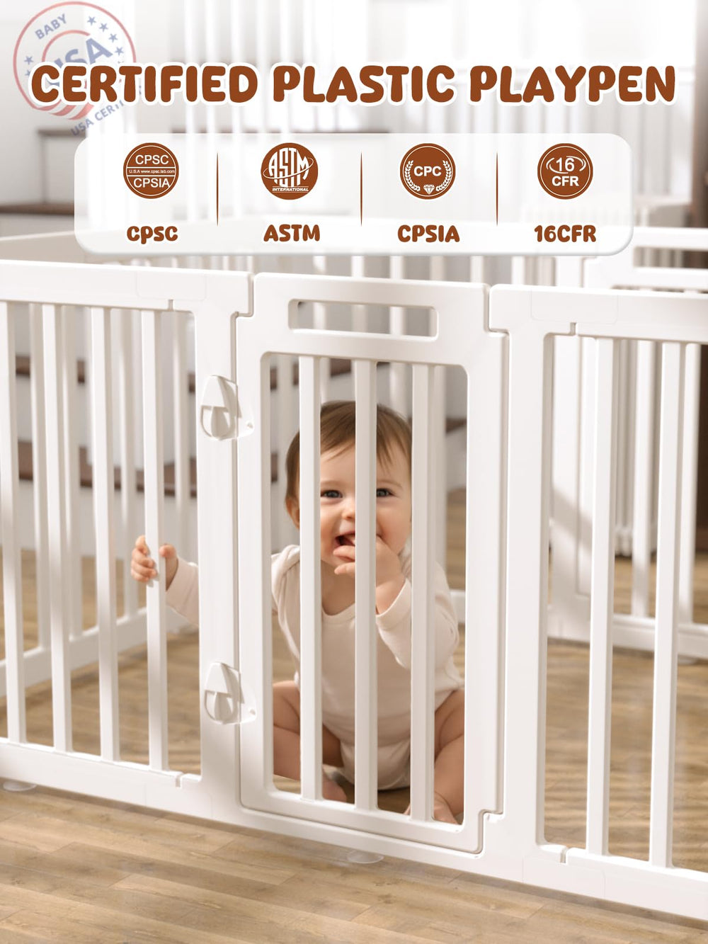VBABY playpen panels detach for easy storage and travel.