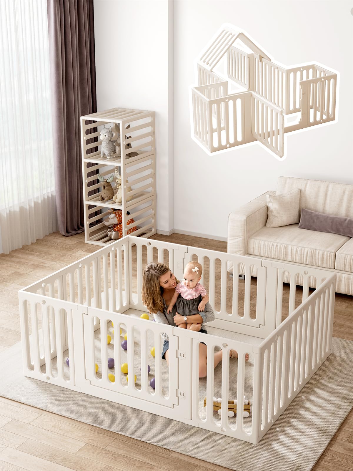 VBABY playpen two-door design offers easy access for caregivers