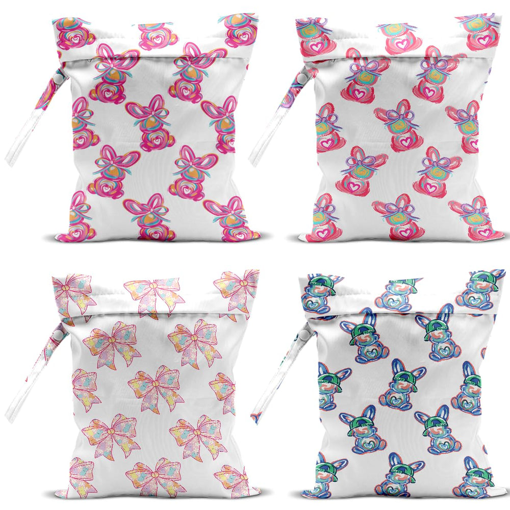 VBCVBGFH bunny Easter bow wet bag with handle, ideal for on-the-go storage.